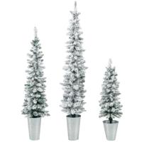 Kerstbomenset Kunstkerstbomen in 3-Pack Pluizige Kerstbomen met 120/140/160 Takpunten en met Cement Gevulde Metalen Vaten