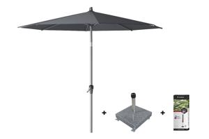 Platinum Riva stokparasol 2,5 m. rond - Antraciet met voet en hoes