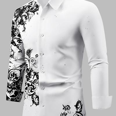 Bon&Bon LEGND Men's Yellow Floral Print Long Sleeve Casual Shirt White / M