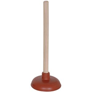 Robuuste gootsteen ontstopper/plopper - hout/rubber - 14 x 32 cm