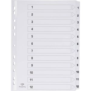 Pergamy tabbladen met indexblad, ft A4, 11-gaatsperforatie, karton, set 1-12 25 stuks