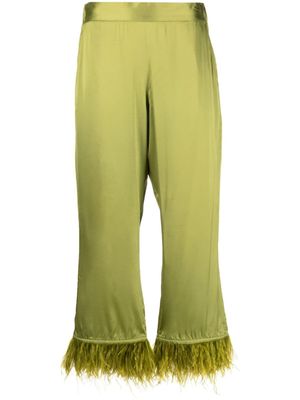 PAULA pantalon ample à bordure de plumes - Vert