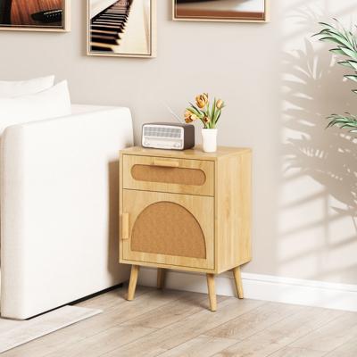 Nachtkastje van Rotan met Lade en Kast Bijzettafel Banktafel Nachtkastje in Boho-Stijl voor Slaapkamer Woonkamer 45 x 30 x 61 cm
