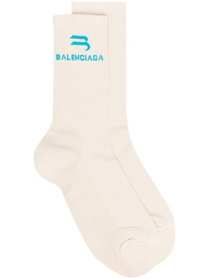 Balenciaga chaussettes de tennis à logo brodé - Tons neutres