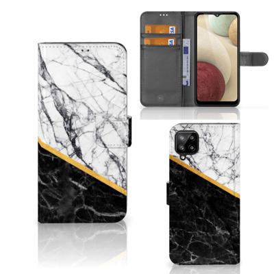 Samsung Galaxy A12 | Bookcase | Marmer Wit Zwart - Origineel Cadeau Man