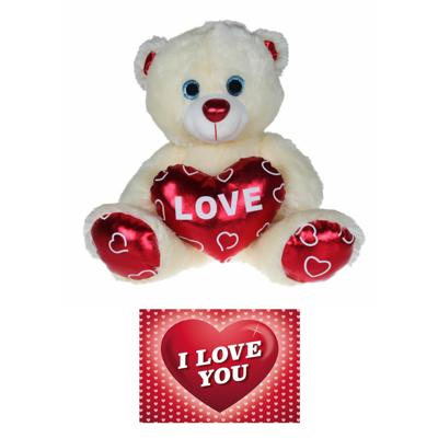 Kruger Pluche knuffelbeer - 60 cm - wit/rood - Valentijn Love hartje - hartjes wenskaart Kruger Pluche knuffelbeer - 60 cm - wit/rood - Valentijn Love hartje - hartjes wenskaart