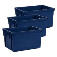 EDA Opbergbox/opbergkrat 20 L - 3x - blauw - kunststof - 39 x 29 x 23 - stapelbaar/nestbaar - Opbergbox - thumbnail