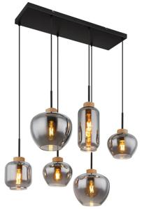 Globo 6-lichts hanglamp Matt zwart met hout 15549-6H