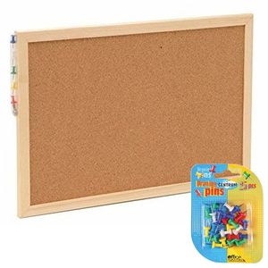 Prikbord incl. 25x punaises gekleurd - 22 x 30 cm - kurk