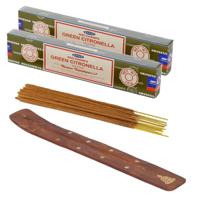 Wierook cadeaus set - houder en geurstokjes - Citronella geur - Meditatie