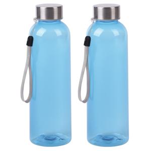 Waterfles / drinkfles / sport bidon Olympic - 2x - lichtblauw - kunststof - 500 ml - rvs schroefdop