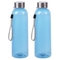 Waterfles / drinkfles / sport bidon Olympic - 2x - lichtblauw - kunststof - 500 ml - rvs schroefdop - thumbnail