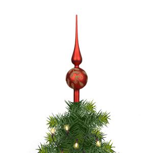 Decoris kerstboom piek - gedecoreerd - rood/goud - glas - H31 cm - kerstboompiek