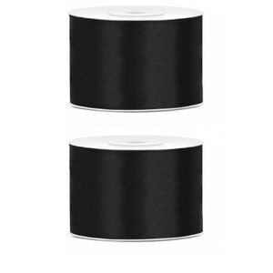 2x Hobby/decoratie zwart satijnen sierlinten 5 cm/50 mm x 25 meter