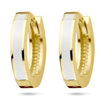 Klapoorringen geelgoud-emaille wit 2 mm