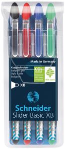 Schneider Schreibgeräte Slider Basic Zwart, Blauw, Groen, Rood Stick balpen Extra vet 4 stuk(s)