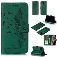Feather patroon Litchi textuur horizontale Flip lederen draagtas met portemonnee & houder & kaartsleuven voor iPhone 11 Pro (groen)