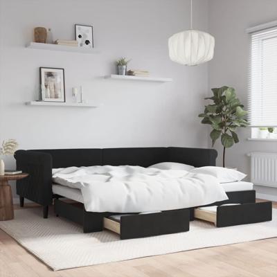 Slaapbank met onderschuifbed en lades 90x200 cm fluweel zwart