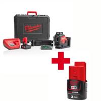 Milwaukee M12 3PL-401C Accu Kruislijnlaser 3x360° Groen 12V 4.0Ah in koffer - 4933478102