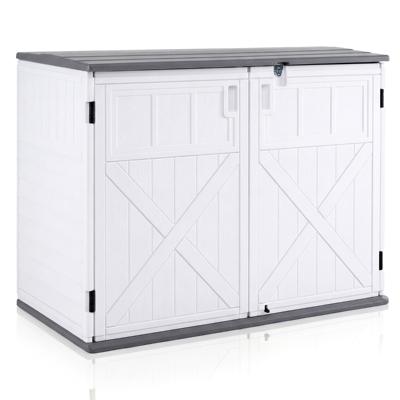 Outdoor Tuinkast HDPE Horizontale Tuinbox met 3 Verstelbare Planken Afsluitbaar Deksel en Deuren