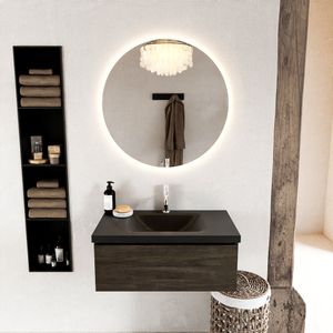MONDIAZ BUKLA 80cm badmeubel modulair kleur Dark Brown met 1 lade. Wastafel CLOUD midden 1 kraangat kleur Urban.