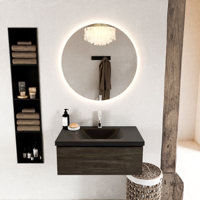 MONDIAZ BUKLA 80cm badmeubel modulair kleur Dark Brown met 1 lade. Wastafel CLOUD midden 1 kraangat kleur Urban.
