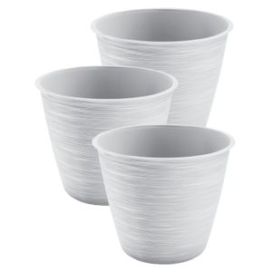 3x stuks stijlvolle kunststof plantenpot/bloempot dia 15 cm/hoogte 12.5 cm Paintstripe wit