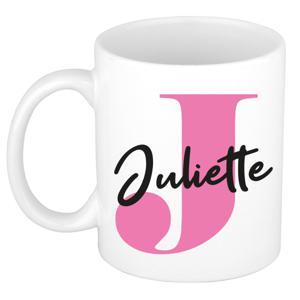 Naam mok Juliette - roze - wit - keramiek - 300 ml - verjaardag/cadeau beker