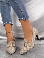 Elegant Houndstooth Bowknot Chunky Heel Pumps