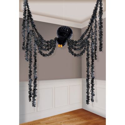 Horror spin honeycomb groot - Halloween decoratie/versiering - zwart - 360 cm