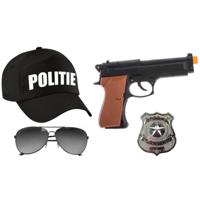 Carnaval verkleed politie agent pet/cap - zwart - pistool/badge/zonnebril - heren/dames - thumbnail