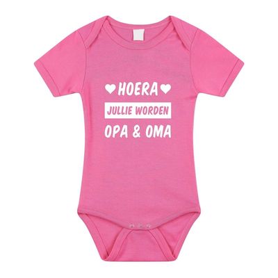 Hoera jullie worden opa en oma cadeau baby rompertje roze meisj
