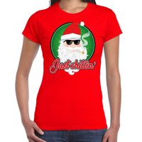 Fout kerst shirt just chillin stoere santa rood voor dames - thumbnail