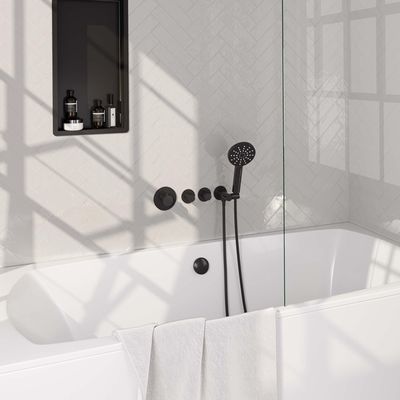 Brauer Black carving inbouw - douchegarnituur - 3 carving knoppen - handdouche rond 3 standen - Electroplating - mat zwart 5-S-096