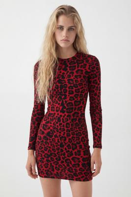 Korte slim fit jurk met luipaardprint - RED - XL Korte slim fit jurk met luipaardprint - RED - XL