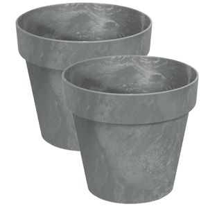 Set van 2x stuks kunststof bloempotten/plantenpotten betonlook 14 cm grijs - Plantenpotten