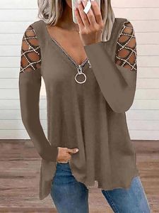 Loose Zipper Casual Plain T-Shirt