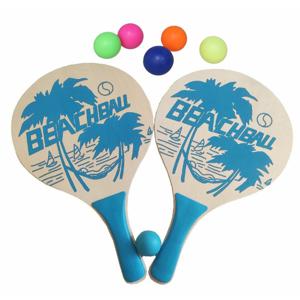 Summertime Beachball set - hout - blauw - strand sport speelset - met 6x balletjes