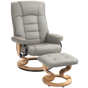 HOMCOM Relaxfauteuil met Voetenbankje, Draaibaar & Kantelbaar, Kunstlederen Bekleding, tot 150 kg, Houten Frame, Grijs