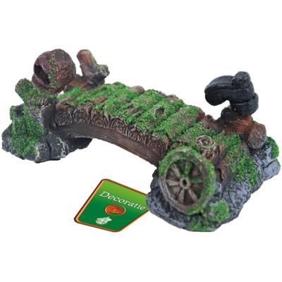 Boon Aquarium Decor Set - Brug Met Mos, Pot & Laars 16cm - Natuurgetrouwe Vissen Ornament