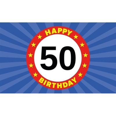 Happy Birthday 50 jaar versiering vlag 150 x 90 cm