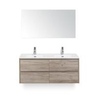 Dante Badmeubelset 120 cm - 4 laden Craft Oak - Keramische Wastafel Wit Cover - met Spiegel