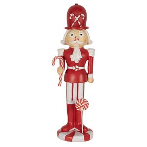 Clayre & Eef Kerstdecoratie Beeld Notenkraker 23 cm Rood Wit Polyresin Kerstfiguren Rood Kerstfiguren