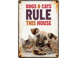 Plenty gifts waakbord blik dogs & cats rule this house (21X15 CM)