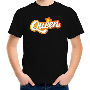 Queen koningsdag t-shirt zwart voor kinderen/ meisjes