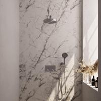 BRAUER Stripe Thermostatische Inbouw Regendouche - drukknoppen - 25cm douchekop - rechte muurarm - 3-standen handdouche - doucheslang - wandaansluitbocht - RVS-kleurig geborsteld PVD 5-NG-419