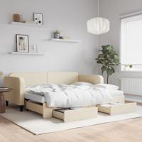 Slaapbank met onderschuifbed en lades 90x200 cm stof crèmekleur
