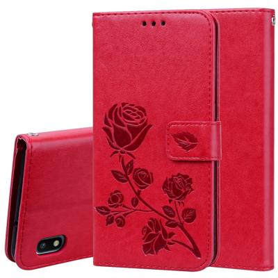 Rose reliëf horizontale Flip PU lederen case voor Galaxy A10 met houder & kaartsleuven & portemonnee (rood)