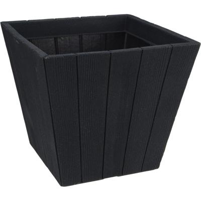 Terras plantenpot bloempot - hout-look - donkergrijs - vierkant - D40 x H35 cm
