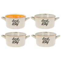 Soepkommen/serveer schaaltjes - 4x - met oor - porselein - 500ml - beige